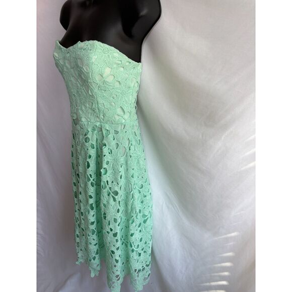 Alya Strapless Mint Floral Crochet Overlay Midi Dress Zip Up Back Size M Formal - Picture 4 of 10